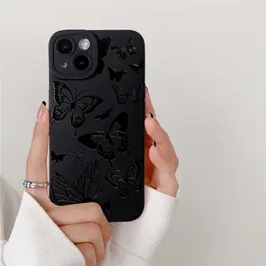 Compatible for iPhone 13 Case Cute Cool Butterfly Black Design for Girls Women Soft TPU Shockproof Protective Girly for iPhone 13-Butterfly Protection Wireless