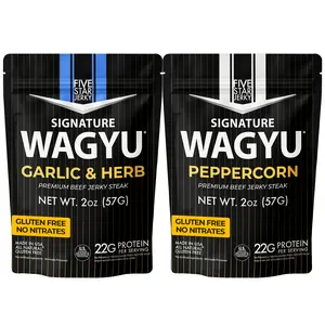 Five Star Wagyu Beef Jerky Variety Pack (Garlic & Herb + Peppercorn), Gourmet Jerky Snacks, High Protein Snacks for Adults, Keto Friendly Beef Jerky Snack Packs, Premium Protein Food (6x2oz – 12oz Total)