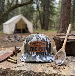 "I Don't Cook But I Stir The Pot" Camo Trucker Hat - Funny Leather Patch Snapback