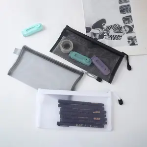 Transparent Grid Zipper Pencil Case Set, Korean Large Capacity Stationery Bag, Portable Student Exam Supplies, School Essentials Choice, Office Supplies
