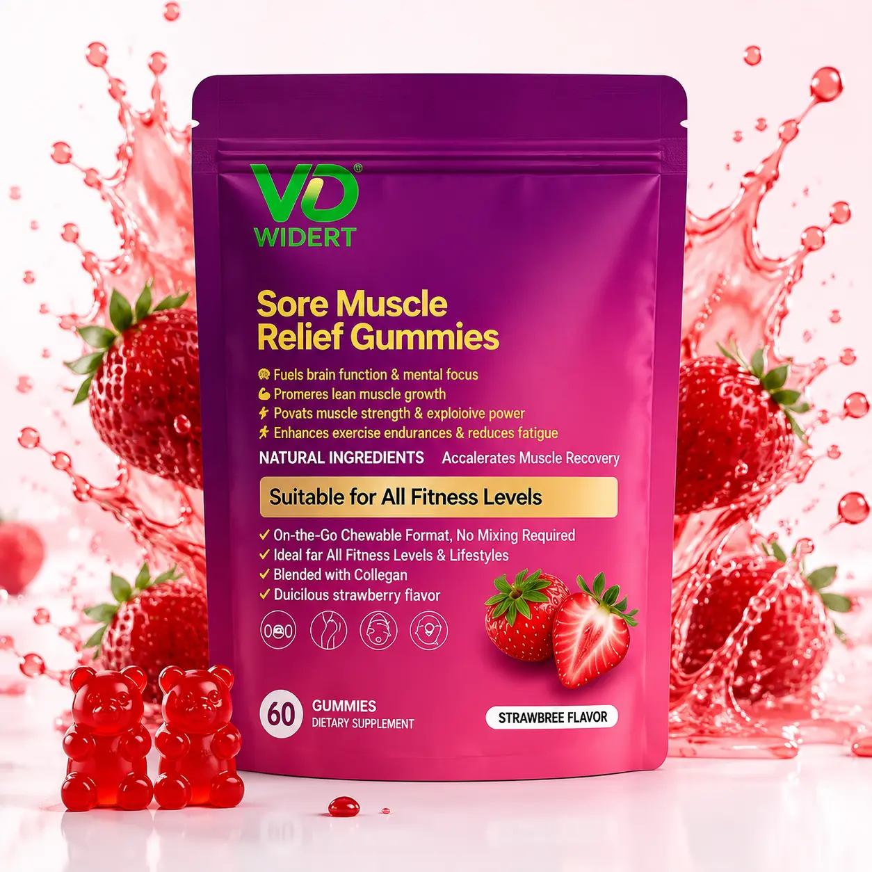 WIDERT Creatine Monohydrate Gummies with Collagen,BCAAs, Inositol & L-Glutamine - Strength, Endurance &Recovery Support for Men & Women
