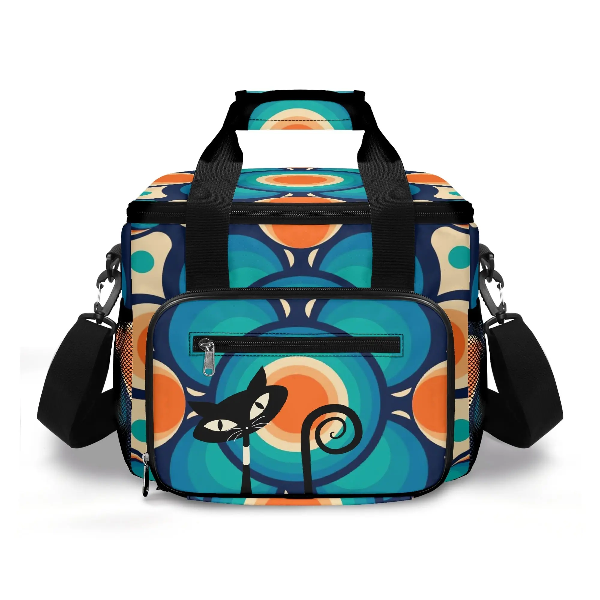 Retro Cooler Beach Pool Bag, Groovy Orbs, Atomic Kitschy Cat Cooler Bag