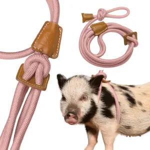 PORCINE Easy-On Pig Harness + Leash - Nylon Rope with Faux Leather Details for Mini Pigs - Fast & Frustration-Free Fit - Soft Yet Strong Design - Trusted by Pig Parents (SM | Mauve Pink)
