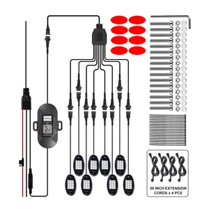 8PCS RGB Rock Lights Car Underglow Kit w/APP Control Music Sync & Brake Sensing for SUV Jeep Truck Sedan Off-Road Vehicles Universal Multi-Certified