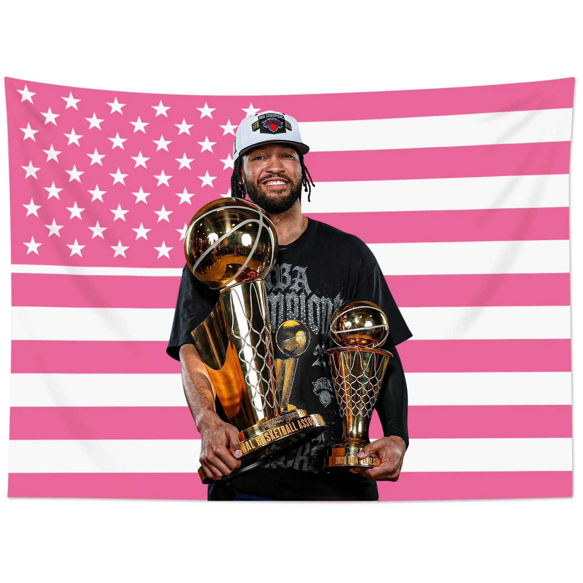Jalen Brunson New York2026 Champions Flag, Pink American Flag Banner, Nation Championship Decor, MVP Finals Victory Flag, Basketball Fan Gift, Indoor Outdoor Wall Hanging