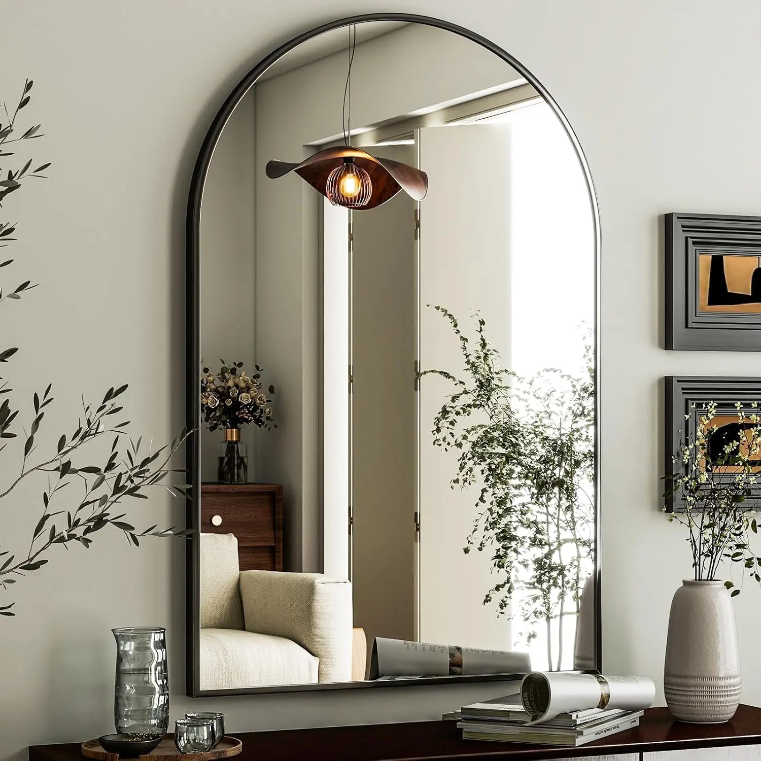 Arched Wall Mirror 24"x36" – Black Metal Frame Vanity Mirrors for Bedroom, Entryway, Living Room Decor