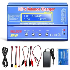 B6 Battery Charger 80W Mini Lipo Balance Charger/Discharger with Power Supply for LiPo/Li-ion/Life Battery(1-6s) NiMH/NiCd (1-15s) RC Car Charger XT60/JST/T Connectors