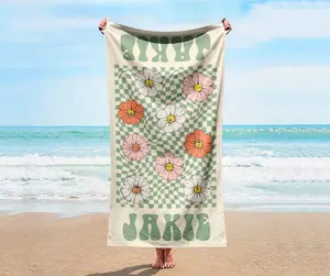 Personalized Retro Beach Towel Custom Name, Vibrant Colors v2