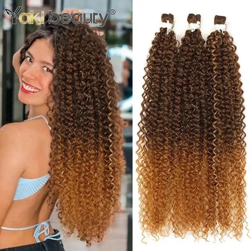 Synthetic Afro Kinky Curly Hair Bundles 24 26 28Inch Organic Fiber Hair Extensions Jerry Curly Hair Weave Kinky Curly Hair