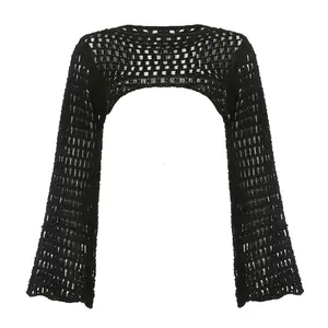 Long Sleeve Knit Hollow Out Crop Top