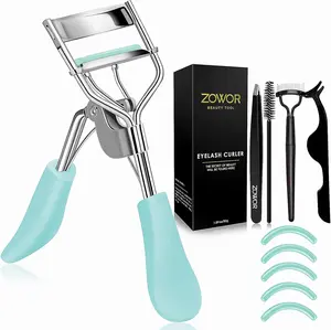 Eyelash Curler with Comb and Brush Fit All Eye Shape Curved Eyelash Curlers with 5PCS Silicone Refill Pad,Natural and Long Lasting Lash Curler for Women Make up Gift(Blue) Professional Stainless