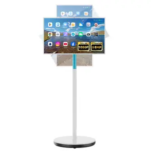 Leaderhub 27" Mobile Touch Screen Monitor,Portable Smart Tablet with 2K 8MP Camera 8G+128G,Portable TV on Wheels with Rotatable Touch Screen, Built-in Battery, Full Swivel Rotation, Voice Remote