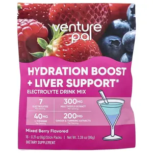 Venture Pal Hydration Boost + Liver Support, Electrolyte Drink Mix, Mixed Berry, 16 Sticks Packs, 0.21 oz (6 g) Each