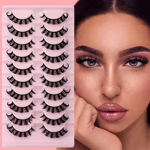 Fluffy Faux False Eyelashes, 10 Pairs Natural Curling Full Volume Cluster Lashes for Lashes Extensions, Volumized False Eyelashes for Women Eye Makeup Enhancement, Christmas Gift, Cosmetic Eyelash Extension, Curly Lashes