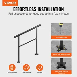 VEVOR Outdoor Handrail 165LBS Load Handrail Outdoor Stairs Aluminum Stair Handrail 36 x 35\" Outdoor Stair Railing Transitional Range from 0 to 30° Staircase Handrail Fits 2-3 Steps with Screw Kit