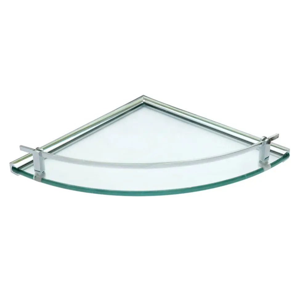 Dowell 9-7/8" Bathroom Shower Corner Glass Shelf with Rail and Wall Mounting Strips - Chrome - 2008 001 01 Series