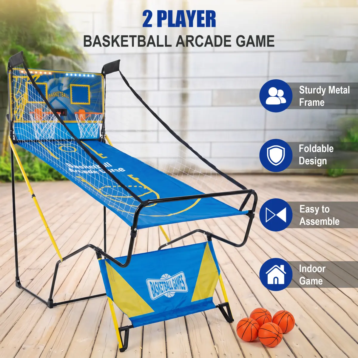Dual Shot Foldable Basketball Arcade Game, LED Digital Scoreboard, 4 Balls & Pump, Indoor Family Entertainment Game   WL