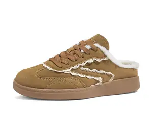 LUCKY STEP Women's Mule Fashion Sneakers Slip On Backless Walking Shoes Winter Retro Comfy Casual Suede PU Material Soft Lining Non-slip Outsole