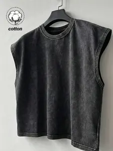 Men's Casual Style Tee Cotton Tank Tops Retro Vintage Washed Crewneck Vest Top Summer Basic Soft Breathable Pullover Sleeveless Tee Shirt Workout Outdoor Activities Streetwear