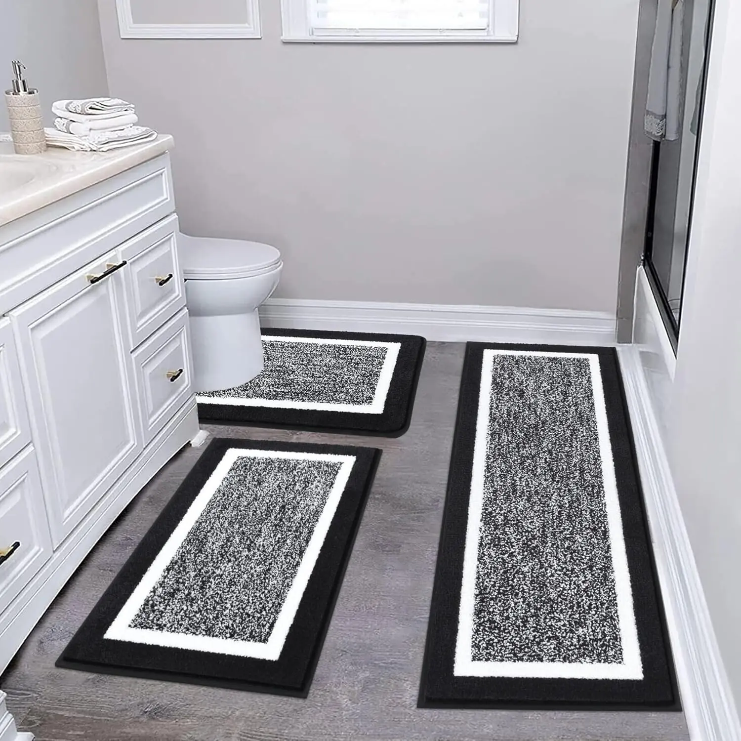 Bathroom Rugs 3 Piece Set, Non Slip Washable Bath Mat, Blue | Soft Plush Microfiber, Super Absorbent Floor Carpet, U Shaped Toilet Mats, Quick Dry, Shaggy Shower Rugs Runners