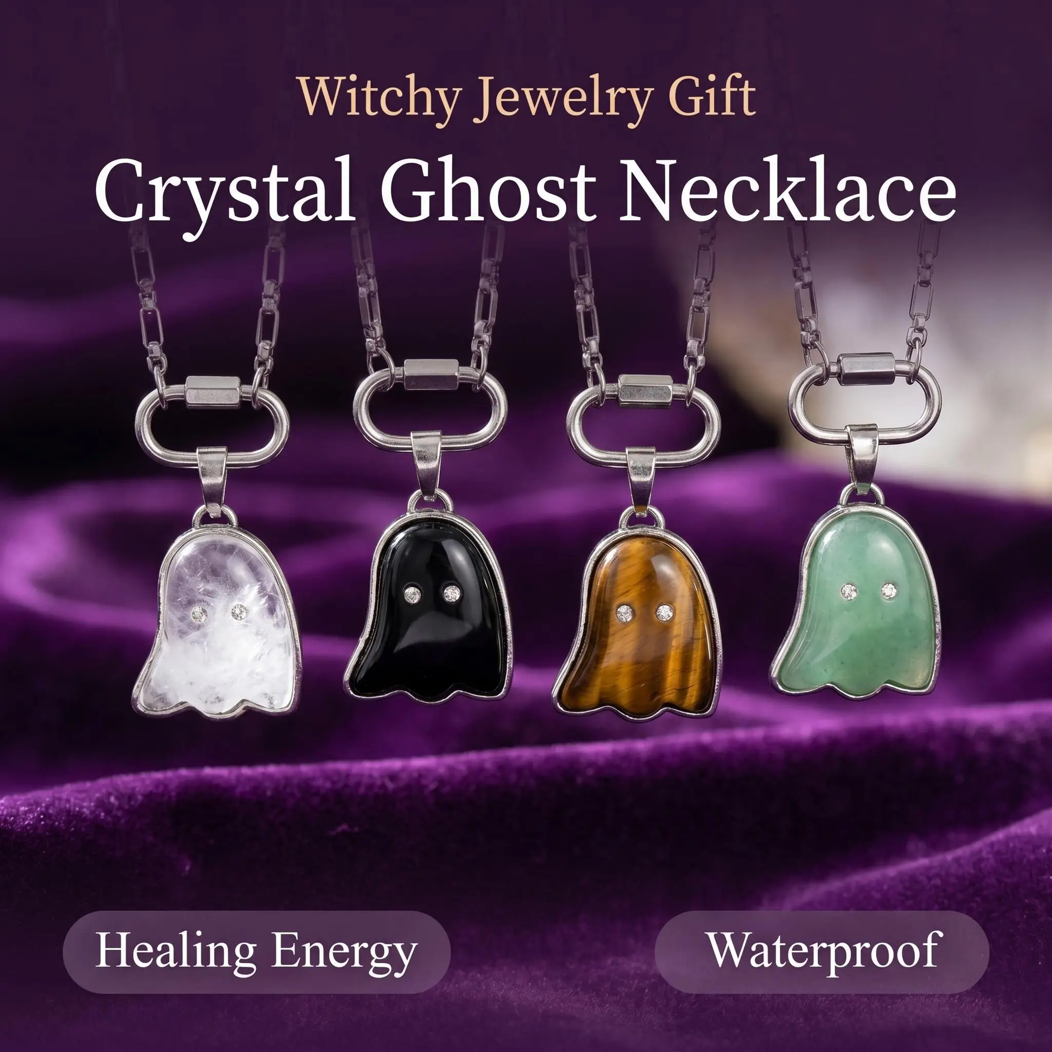 Unisex Metal-Coating Crystal Ghost Motif Gothic Necklace - 20in Pendant, Oddities Gifts, Reiki Chakra Healing, Enhances Chakra Balance, Energy Boost, Comfortable Fit, Luxury Costume Jewelry, Witchcraft Aesthetic, Elegant Edge, Adult Gifts, Daily Wear, Fun