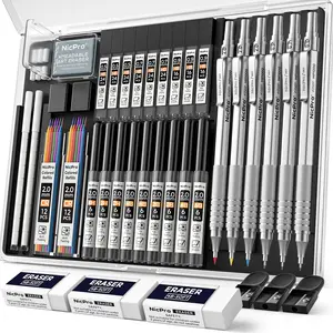 Nicpro 35-Pack Black Metal Mechanical Pencils Set with Case, Office School Supplies: 0.5/0.7/0.9mm Art Drafting Pencils, 3-Pack 2mm Graphite Lead Holders, 20-Tube Lead Refills (6B,4B,2B,HB,2H,4H)