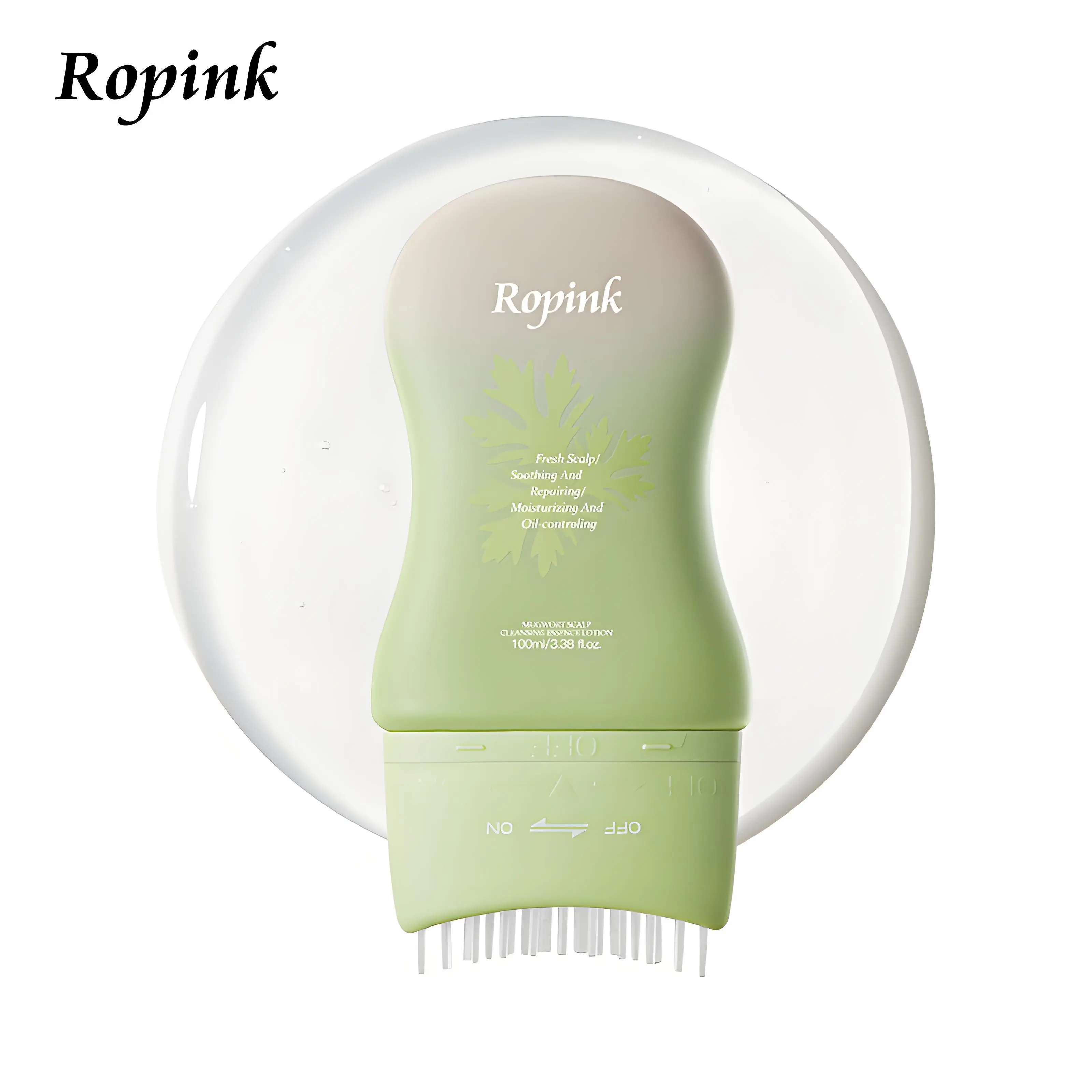Natural Unisex Ropink Scalp & Hair Wellness Kit - Mugwort Scalp Detox Comb, 10% Bifida Ferment Anti-Dandruff Pre-Wash Cleanser, Soothing Treatment with Silicone Massage Tip, Cruelty-Free