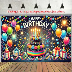 1PC Happy Birthday Spotlight Backdrop - 100% Polyester Photography Banner, Universal Holiday & Seasonal Party Decor, Suitable for Home/Garden/Yard/Anniversary & Camera Photo Props White