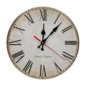 Vintage London England Roman Numeral Quiet Retro-Inspired Rustic Shaped Batteryless Wall Clock - 10/12in Silent Wooden Clock, Antique Distressed Home Decor, Quiet Wall Clocks, Retro-Inspired Wall Clocks