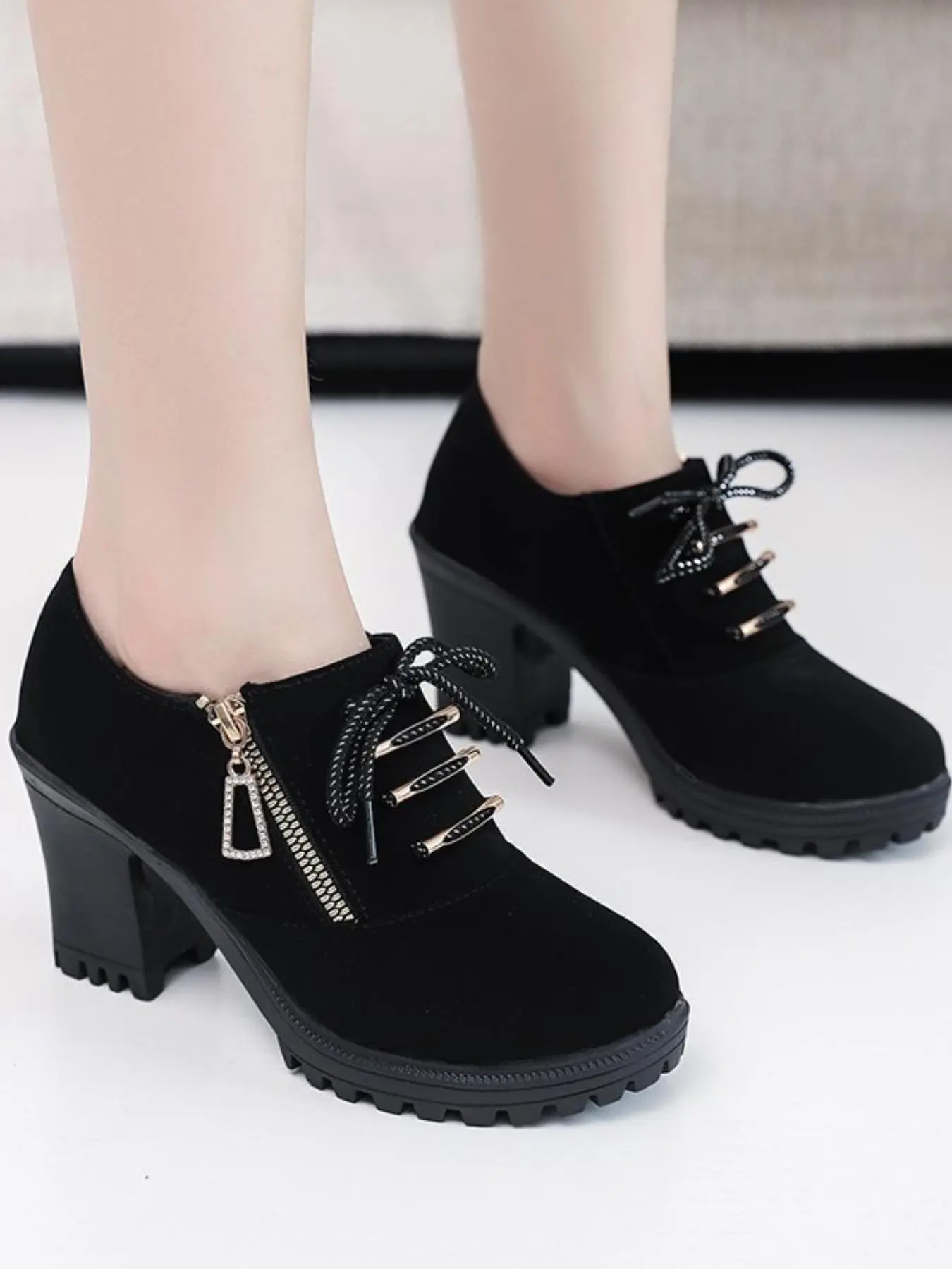 Women's Fashionable Lace Up Front Ankle Boots, Fashion Booties, Casual Comfortable Zipper Design Boots for Daily Wear, Female All-match Trend Shoes for Fall & Winter, Footwear