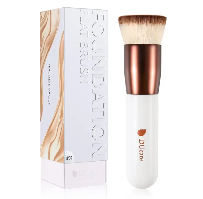 DUcare Foundation Brush,Flat Top Kabuki Brush Synthetic Professional Makeup Brush Liquid Blending Mineral Powder Buffing Stippling Makeup Tools, Rose Golden/White