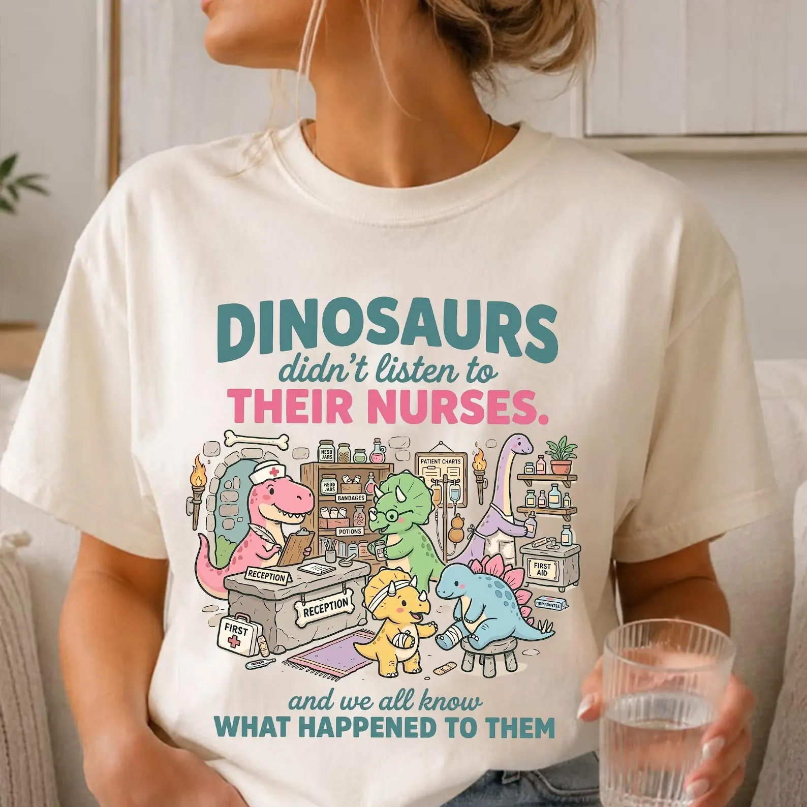Dinosaurs Didn't Listen to Their Nurses Tee, Prehistoric Clinic Shirt, Funny Nurse Dinosaur T-Shirt, Healthcare Worker Gift