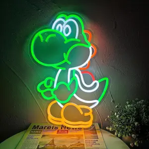 Anime Neon Sign Dinosaur Adjustable Dimmable LED Wall Decor, Bedroom Game Room Decoration, Mario Fan Gift for Boys, Decorative Neon Light