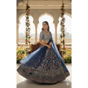 Bridal Lehenga Fabric-Malai Silk | The "Gulbahar" Enchanted Garden Lehenga Set