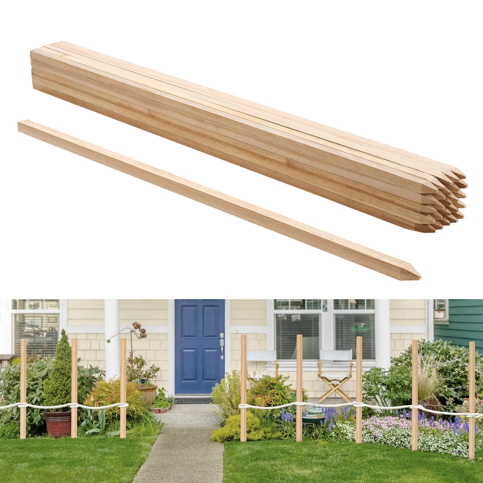【SummerFinds】VEVOR Wooden Garden Stakes, 25 Pcs 48x0.75x0.75 in Survey Grading Stakes, Garden Ground Stake with Sharp Point, Fir Wood Plant Support Stake, Sign Posts for Silt Fence Backyard Boundaries Baselines