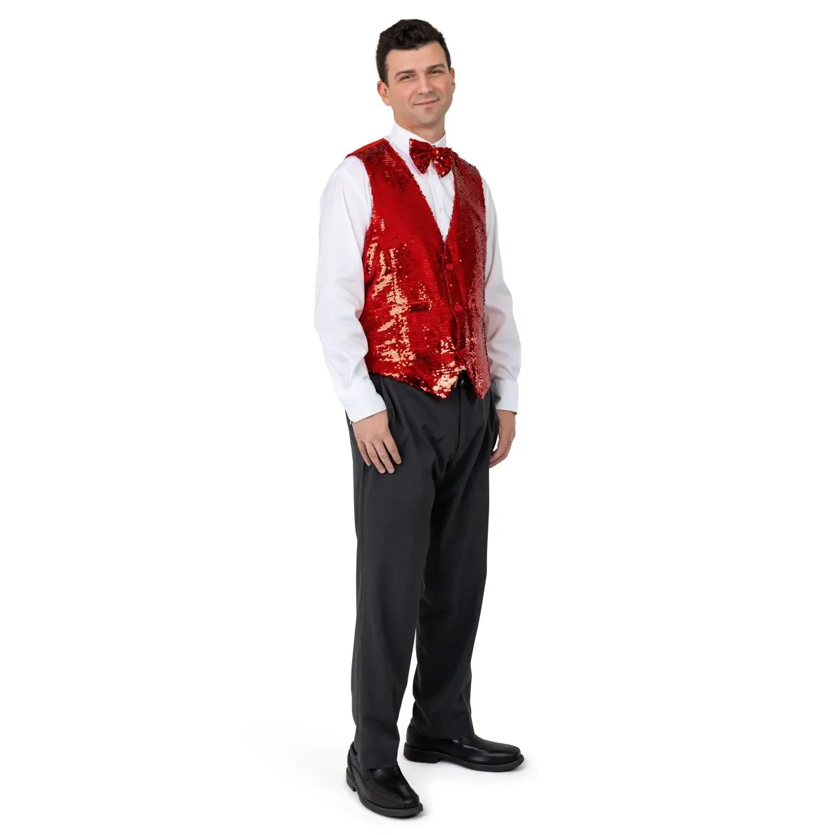 Sequin Vest with Bowtie For Adults | Sparkly Sleeveless Costume Vest with Adjustable Buckle & Front Button - Prom Party, Birthday & Holiday Events Dress-Up Accessory
