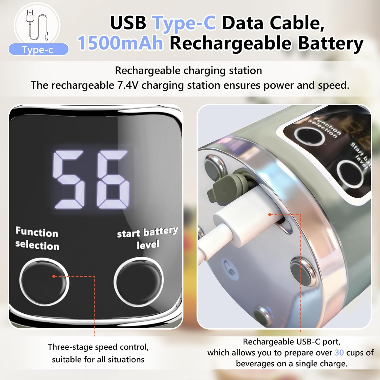 Portable Blender Electric USB-C, 450ML Personal Juicer for Shakes and Smoothies, 12 Blades, 1500mAh Rechargeable, BPA Free, 18oz Small Blender with Leakproof Lid & Sip Spout, Mixing, Compact