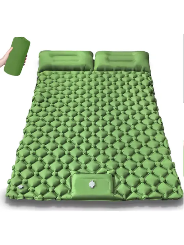 Polka Dot Double Inflatable Air Mattress, 120x200cm Green Portable Travel Bed for Camping, Weatherproof with Included Pump and Storage Bag, Inflatable Travel Bed, Portable Sleeping Pad, Quick Inflate, Insect-Proof, Moisture-Proof, Removable & Washable, We