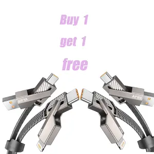 [Buy 1 get 1 free] 4-in-1 USB C Cable 60W 1.5FT Lightning Cable  [Fast Charging & Data Sync] Flat Braided Multi Charger Cord Combo with Lightning/USB C/A Port for iPhone/iPad &All Devices