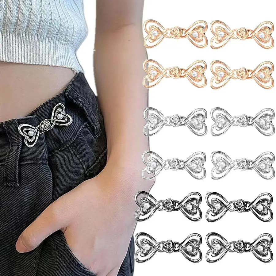 Adjustable Waist Buckle Set, 12 Pairs Heart Design Pants Tighteners, Perfect for Loose Jeans, Pants & Dresses, Easy-To-Use Elastic Straps, Unique, Durable, Adjustable Fasteners, Multiple Garments