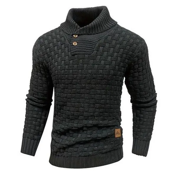 Men's Casual Solid-Color Ribbed Knit Sweater - Soft, Stretchy Long Sleeves, Vintage Classic Collar, Regular Fit, Workwear Business Pullover for Autumn-Winter, Textured Grid Design