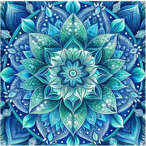 1PC 5D diamond painting 2D flat printing Blue Mandala Diamond Painting Kit for Adults, 5D DIY Rhinestone Embroidery Arts Craft, Home Wall Decor, Mandala Flower Pattern, Sparkling Diamond Art, Perf