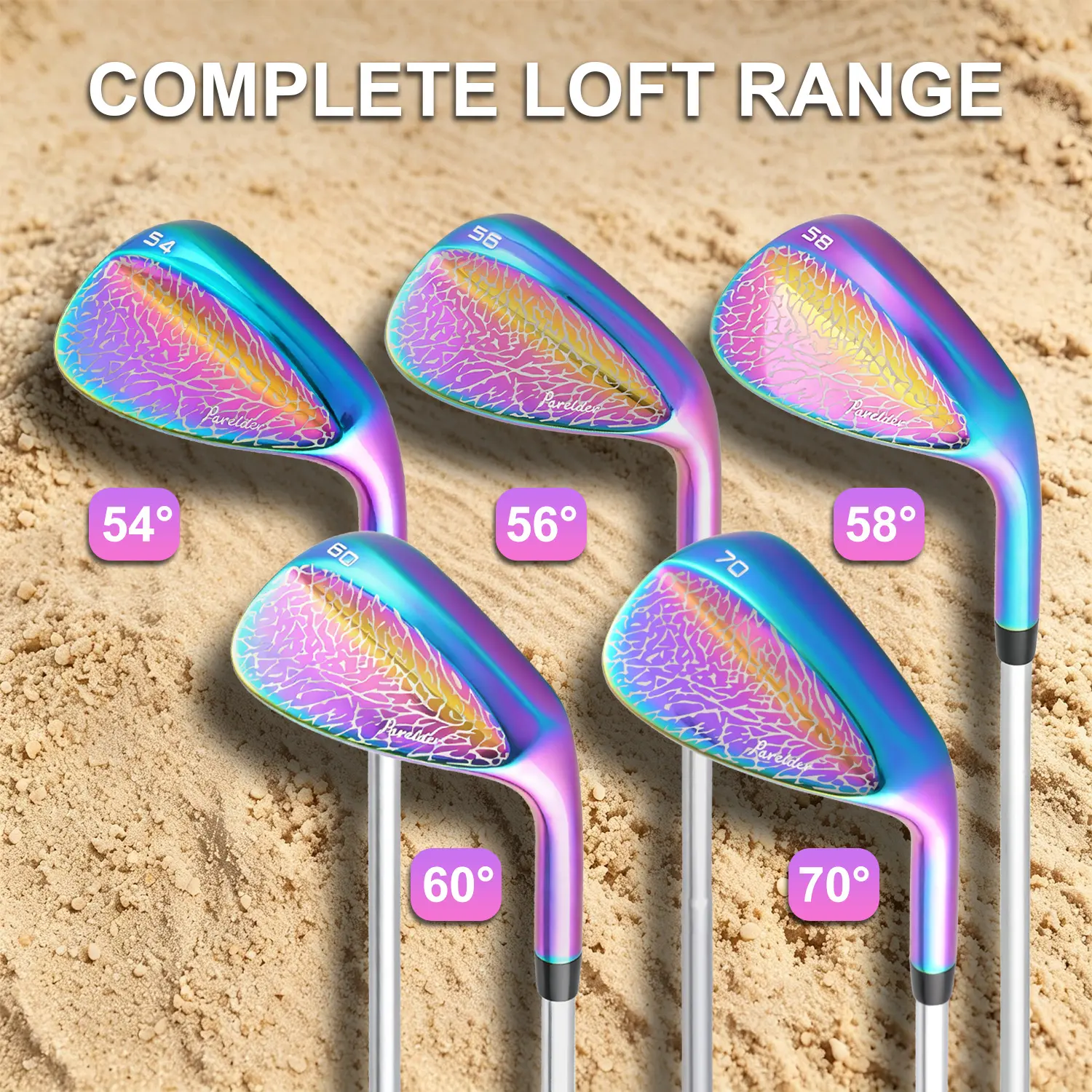 WUDAY Multicolor Ice Crack Pattern Stainless Steel Golf Club Forged Wedge - Full CNC Milled Face for Max Spin, Right Hand, Anti-Slip Grip, Choose 54/56/58/60/70 Degree Loft, Golf Clubs