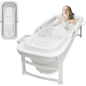 SereneLife Freestanding Portable Bathtub Spa Set – Large 59" Foldable Bath, Cushion, Stretchable Drain Pipe, Massager Rollers, C