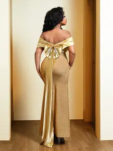 Off-Shoulder Bowknot Split Party Dress for Holiday Party