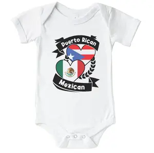 Puerto Rican Mexican Heart Flags Puerto Rico Mexico Short Sleeve Baby Bodysuit