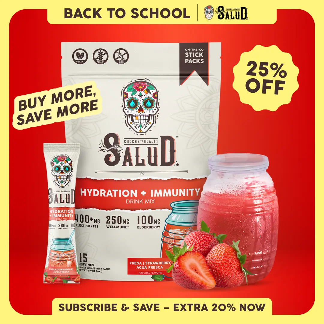 Salud 2-in-1 [Hydration + Immunity - Fresa | Strawberry ] Electrolytes Powder, Agua Fresca Drink Mix, Elderberry, Dairy & Soy Free, Non-GMO, Gluten Free, Vegan, Low Calorie, 1g Sugar (15 Servings)