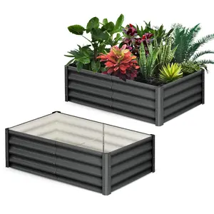 GAOMON Raised Garden Bed Set of 2, 6x3x1 ft Galvanized Raised Garden Bed, Outdoor Large Planter Raised Beds Open Base with Safety Edge and Glove for Vegetables Flowers Ground Planter, Dark Gray