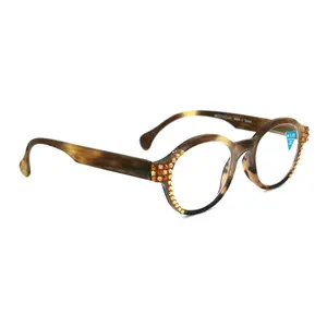 Citlalli, (Bling) Round Women Reading Glasses W (L. Colorado, Cooper) Genuine European Crystals  (Marble Brown) Circle NY Fifth Avenue
