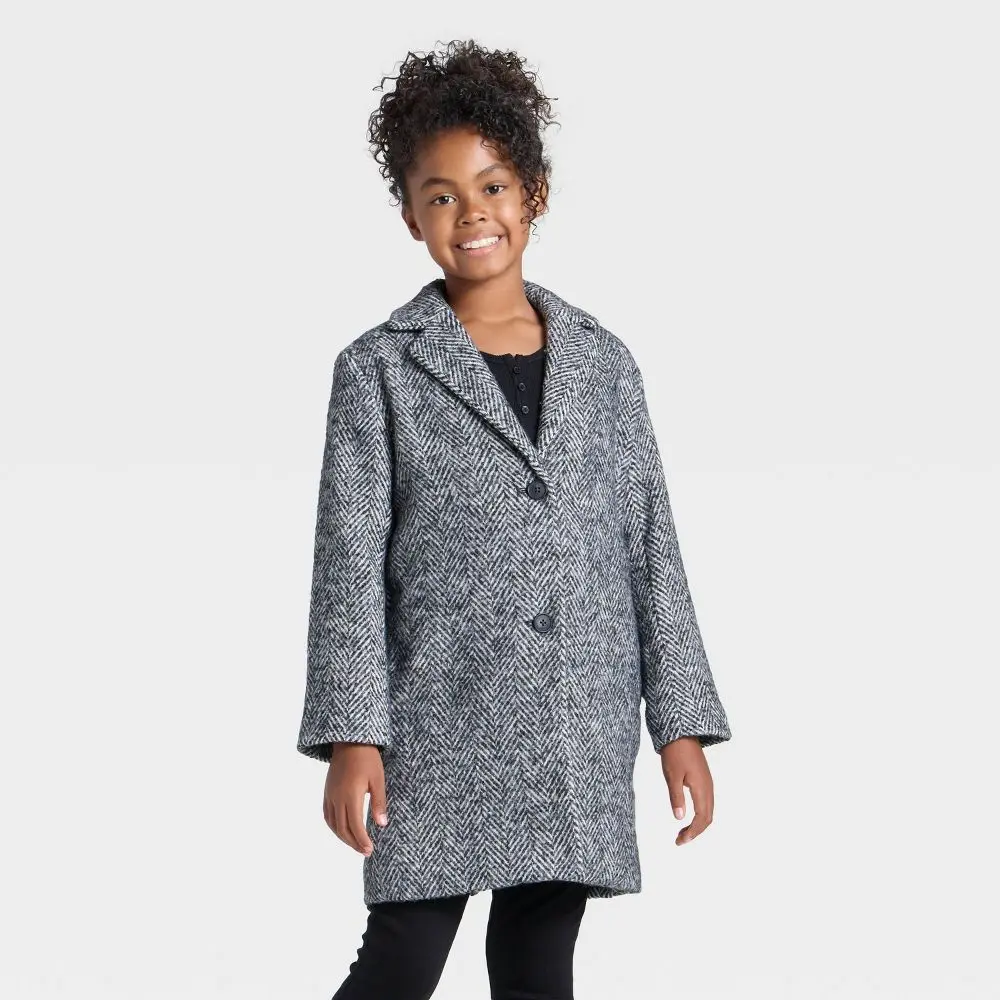 Girls' Faux Wool Jacket - Cat & Jack, Casual Cute Outerwear, Regular Fit Jacket, Kid Size Girls' Faux Fur Clothes, Kid Size Girls' Faux Fur Jackets
